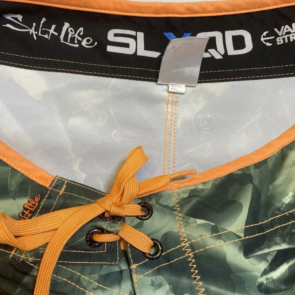 SALT LIFE Men Board Shorts 32 Vapor Stretch SLX-QD Cargo Pocket Fish Print Camo